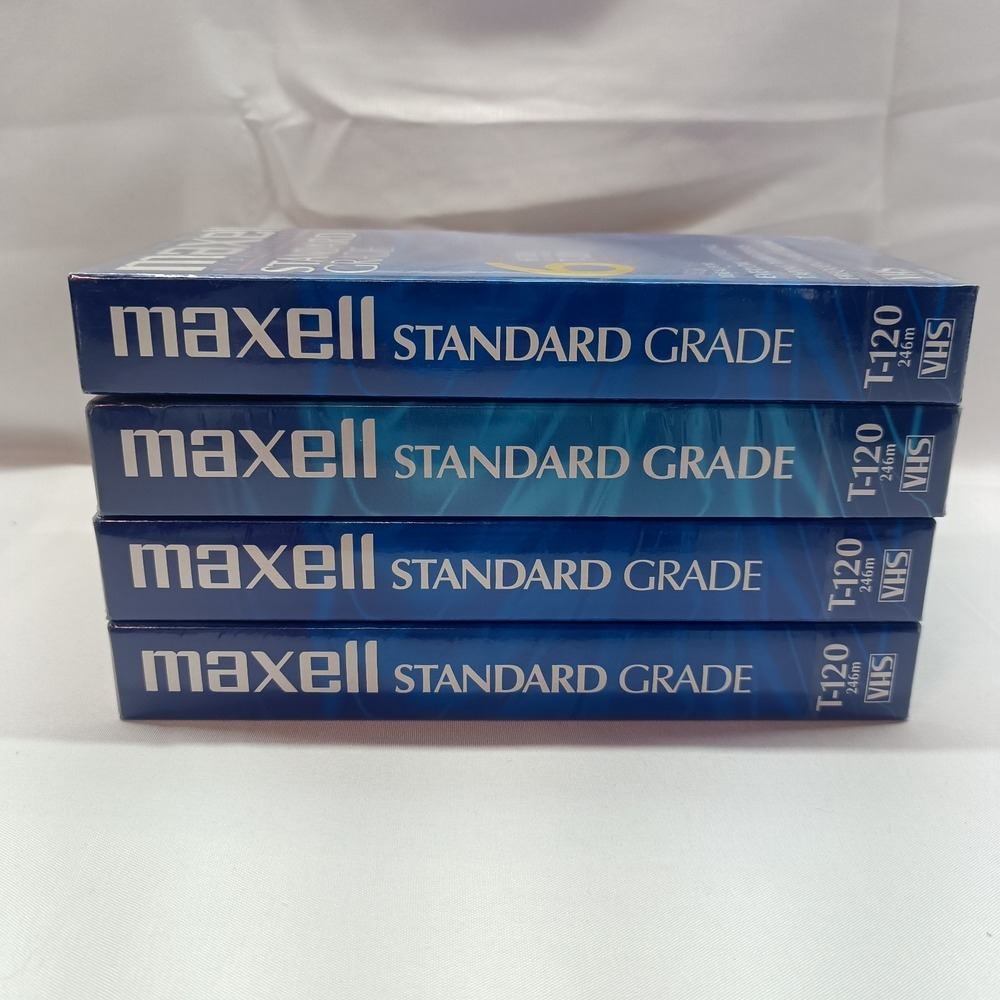 4 Maxell Blank‎ Tapes VHS T-120 VCR Video Cassette Standard Grade 6 Hour SEALED